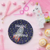 レトロロケット船ハッピーバースデー ペーパープレート (パーティー)