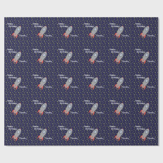 レトロロケット船ハッピーバースデー ラッピングペーパー (フラット)