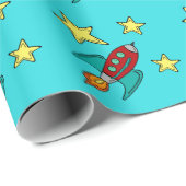 レトロロケット船マットギフト包装紙 ラッピングペーパー (ロールコーナー)