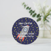 レトロロケット船宇宙パーティの招待状 招待状 (スタンド正面)