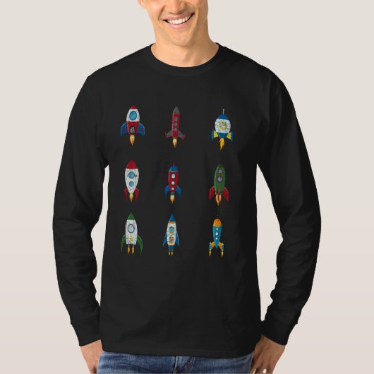 レトロロケット船宇宙少年子供アイディアAstr Tシャツ (正面)