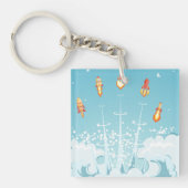 レトロロケット船打ち上げ未来的宇宙アート キーホルダー (正面)