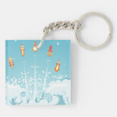 レトロロケット船打ち上げ未来的宇宙アート キーホルダー (裏面)