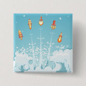 レトロロケット船打ち上げ未来的宇宙アート 缶バッジ (正面)