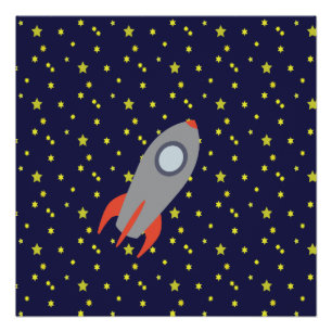 レトロロケット船星模様 ポスター