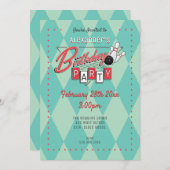 レトロロゴボーリング誕生日会の招待 招待状 (正面/裏面)