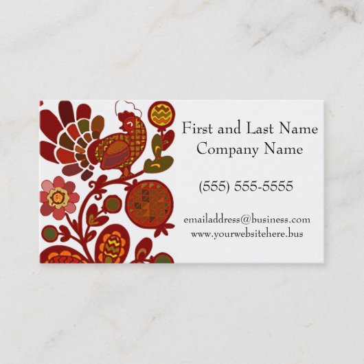 レトロロスター60sモダンスタイルオレンジと赤プリント 名刺 (正面)