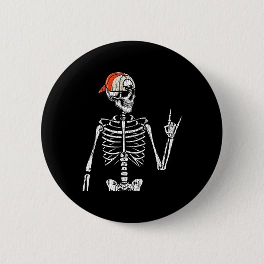 レトロロッカースケルトンハンドロックオンキャップスケーターホール 缶バッジ (正面)
