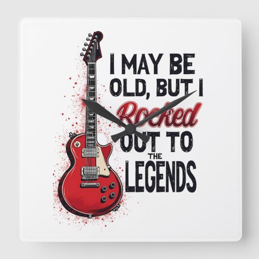 レトロロックギタクラシックー音楽ノスタルジアデザイン スクエア壁時計 (正面)