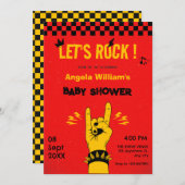 レトロロックミュージック赤い黄色の誕生日 招待状 (正面/裏面)