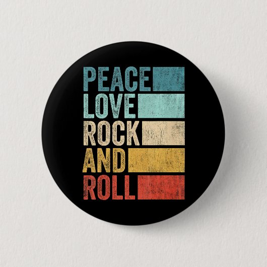 レトロロックンロール音楽ピースラブロックアンドロール 缶バッジ (正面)