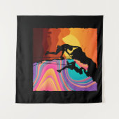 レトロロック登山の岩壁登山家 タペストリー (正面(横))