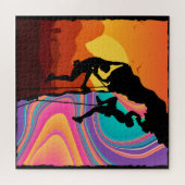 レトロロック登山ボルダリングウォールクライマー ジグソーパズル (横)