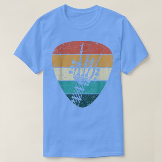 レトロロック&転がスケルトハンドギターエレクトリックMu Tシャツ (デザイン正面)