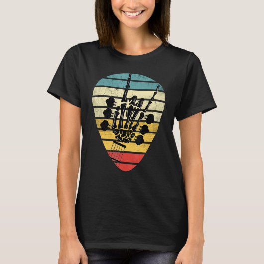 レトロロック&転がスケルトンヴィンテージギター音楽 Tシャツ (正面)