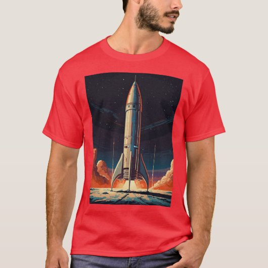 レトロロッケーターブラストへ過去宇宙探索 Tシャツ (正面)
