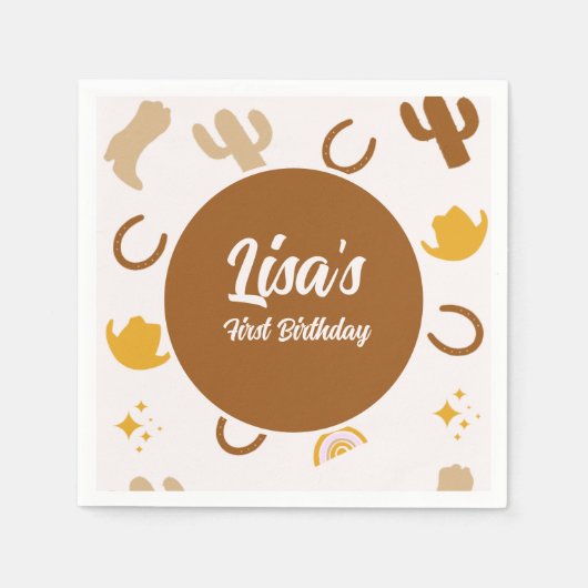 レトロロデオ女性のカーボーイカウボーイボホ誕生日 スタンダードカクテルナプキン (正面)