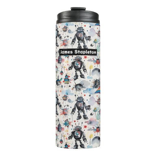 レトロロボットと虹の水彩色 タンブラー (正面)