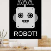 レトロロボットの顔と遊び心のあるアンテナ ポスター (キッチン)