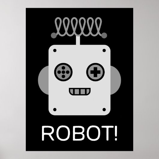 レトロロボットの顔と遊び心のあるアンテナ ポスター (正面)