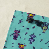 レトロロボットカラフルの青パターン ビーチタオル (インサイチュ)