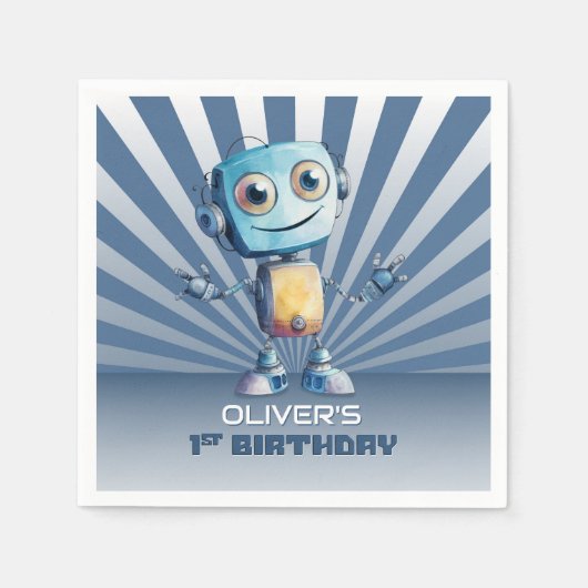 レトロロボットテーマ第1誕生日 スタンダードカクテルナプキン (正面)