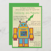 レトロロボット子供の誕生日招待–3 招待状 (正面/裏面)