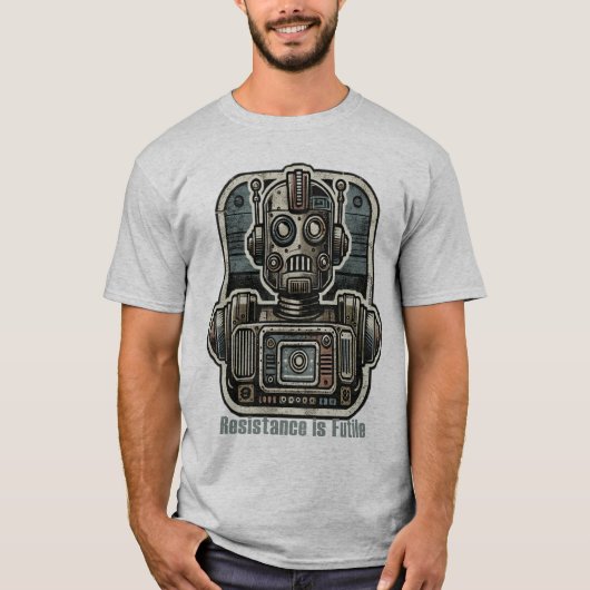 レトロロボット抵抗は無駄Tシャツ Tシャツ (正面)