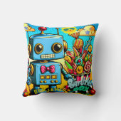 レトロロボット誕生日少年のカスタマイズ クッション (裏面)