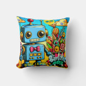 レトロロボット誕生日少年のカスタマイズ クッション (正面)