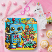 レトロロボット誕生日少年のカスタマイズ ペーパープレート (パーティー)