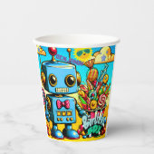 レトロロボット誕生日少年のカスタマイズ 紙コップ (正面)