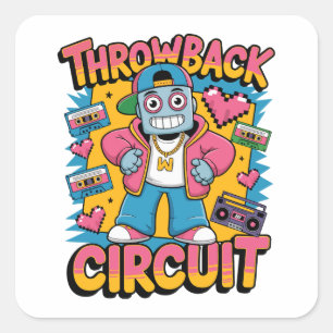 レトロロボット90sヒップホップデザイン-おもしろい漫画スロー スクエアシール