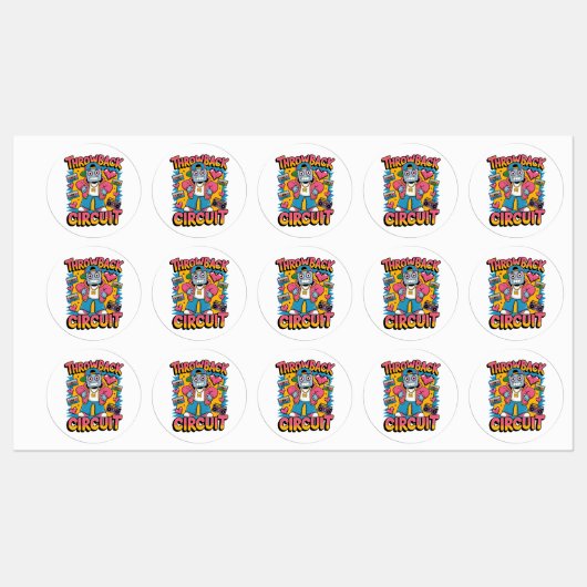 レトロロボット90sヒップホップデザイン-おもしろい漫画スロー ラベル (シート)