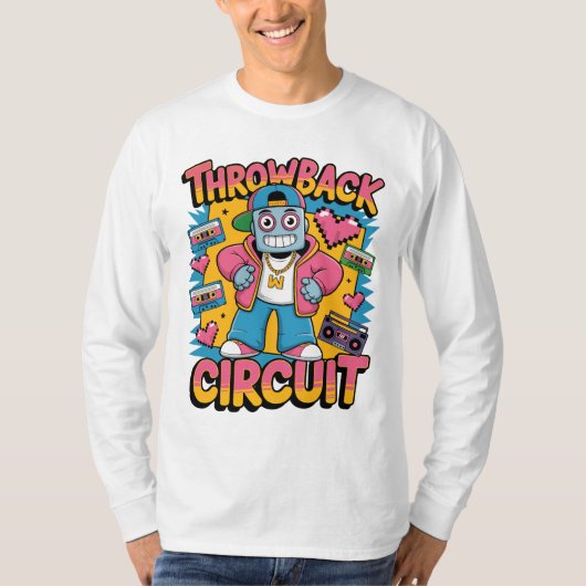 レトロロボット90sヒップホップデザイン-おもしろい漫画スロー tシャツ (正面)