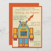 レトロロボット-子供の誕生日の招待-4 招待状 (正面/裏面)