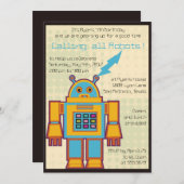 レトロロボット – 子供の誕生日招待–6 招待状 (正面/裏面)