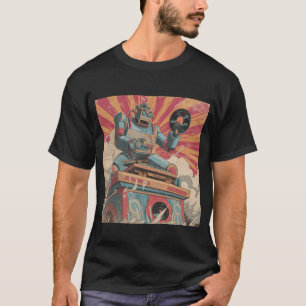 レトロロボットDJとビニールレコード — ヴィンテージコミックサンシャイン Tシャツ