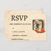 レトロロマンチックなカップル漫画をテーマ結婚にした 出欠カード (正面/裏面)