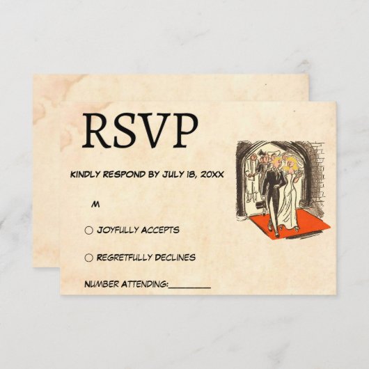 レトロロマンチックなカップル漫画をテーマ結婚にした 出欠カード (正面/裏面)