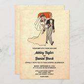 レトロロマンチックなカップル50s漫画ブック結婚ズ 招待状 (正面/裏面)