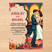 レトロロマンチックカップル漫画スタイル結婚 アクリル招待状 (正面)