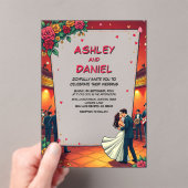 レトロロマンチックカップル漫画ブックスタイル結婚ズ アクリル招待状 (インサイチュ (ポータブル))