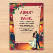 レトロロマンチックカップル漫画ブックスタイル結婚ズ アクリル招待状 (正面)