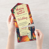 レトロロマンチックカップル漫画ブックスタイル結婚ズ オールインワン招待状 (貼ってはがせる)