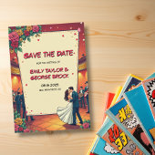 レトロロマンチックカップル漫画ブックスタイル結婚ズ セーブザデート