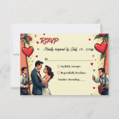 レトロロマンチックカップル踊り漫画スタイル結婚ズ 出欠カード (正面)