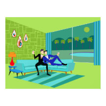 レトロロマンチックゲイカップルのポスター