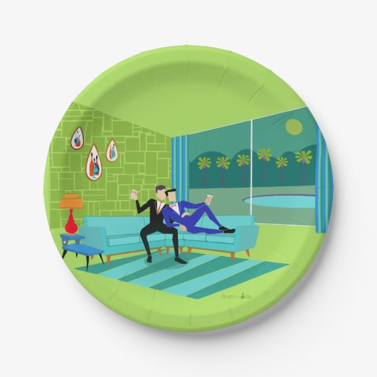 レトロロマンチックゲイカップル紙プレート ペーパープレート (正面)