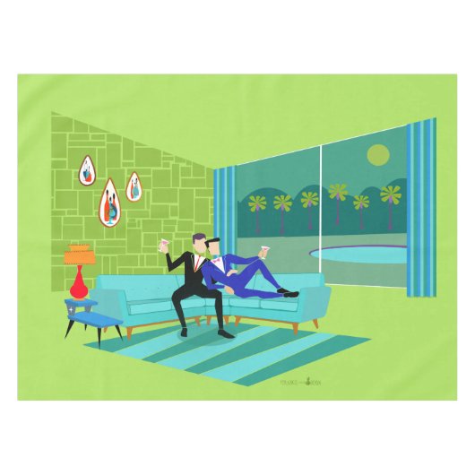 レトロロマンチックゲイカップルTableloth テーブルクロス (正面(横))